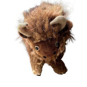 VTG Antique Buffalo Bison Plush Stuffed Animal Realistic Genuine Fur 9" ‎ Rare